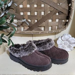 Skechers Fuzz Slips Clogs Womens 9 Shindigs Fortress Chocolate